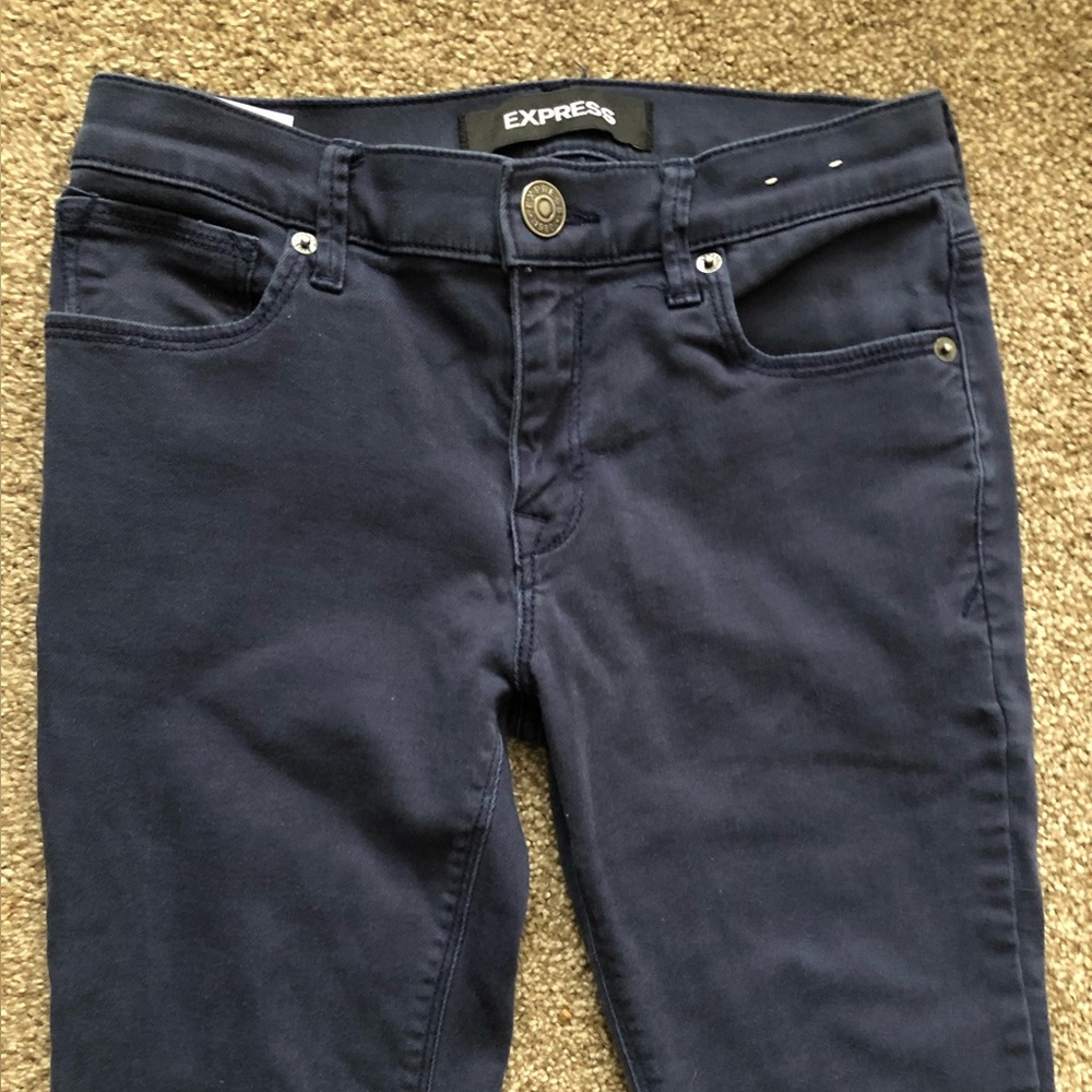 Express High Waisted Dark Wash navy blue Supersoft Skinny Jeans